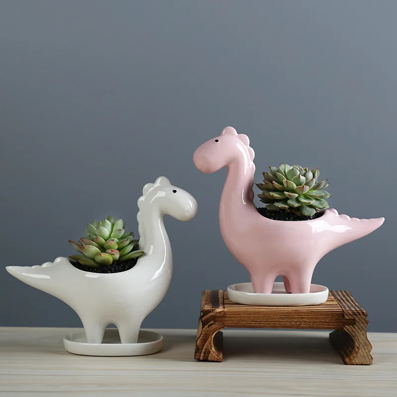 Japanese Garden Bonsai - Ceramiczna doniczka z dinozaurem z tacą,